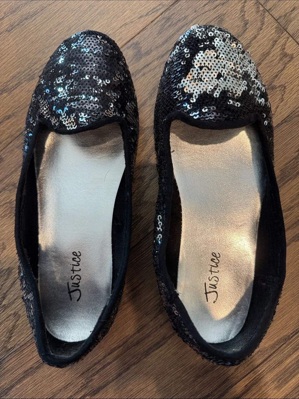 Justice Black Sequin Slip-On Flats size 2!